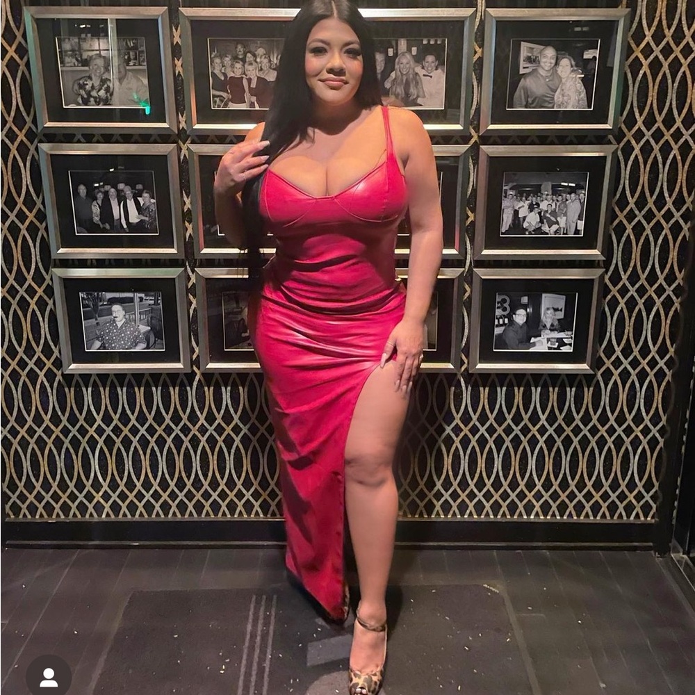 Red pleather maxi dress